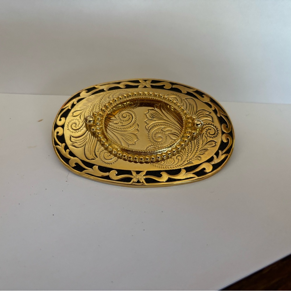 Gold and Black belt buckle vintage for stone lapidary